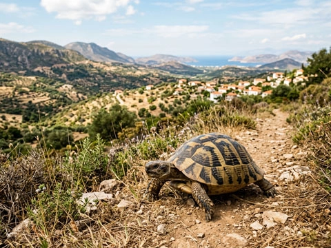 Griechische Landschildkröte auf Boden