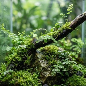 Nahaufnahme Bepflanzung im Inneren eines Terrariums, üp 351914